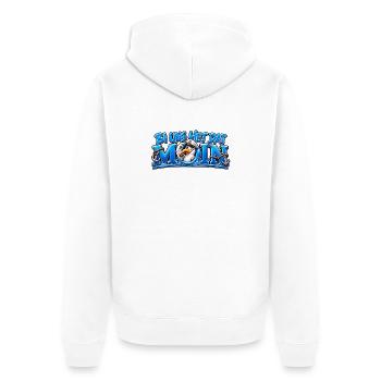 Bi uns het dat Moin - Möwe sagt Moin - Unisex Premium Bio Zip Hoodie - Weiß - Hinten - Thijin (182cm)