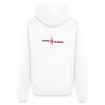 No pulse? - No problem - Unisex Premium Bio Zip Hoodie - Weiß - Hinten - Thijin (182cm)