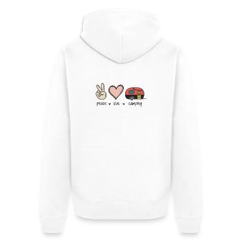 Frieden Liebe Camping - Unisex Premium Bio Zip Hoodie - Weiß - Hinten - Thijin (182cm)