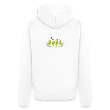 Born in 2021 verziert - Unisex Premium Bio Zip Hoodie - Weiß - Hinten - Thijin (182cm)