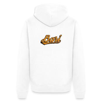Bari Script: Orange Retro Logo - Unisex Premium Organic Zip Hoodie - white - Back - Thijin (182cm)