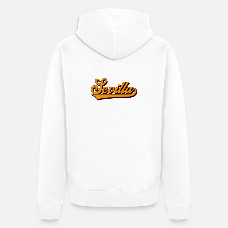 Sevilla Retro Script Gelb - Unisex Premium Bio Zip Hoodie - Weiß