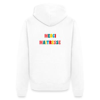MISTRESS. THANK YOU. THANK YOU MISTRESS. MISTRESS - Unisex Premium Organic Zip Hoodie - white - Back - Thijin (182cm)