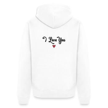 LIEBE. PAAR. GERADE VERHEIRATET. Junggesellinnenabschied. VALENTINSTAG. - Unisex Premium Bio Zip Hoodie - Weiß - Hinten - Thijin (182cm)