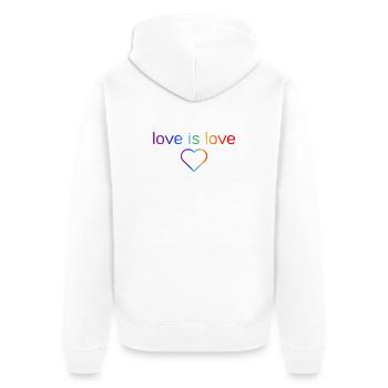 LOVE IS LOVE, LGBTQ+ REGENBOGEN FARBEN - Unisex Premium Bio Zip Hoodie - Weiß - Hinten - Thijin (182cm)