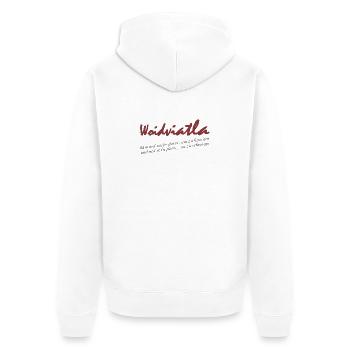 Logo d’écriture Woidviatla - Veste à capuche bio Premium Unisexe - blanc - Dos - Thijin (182cm)