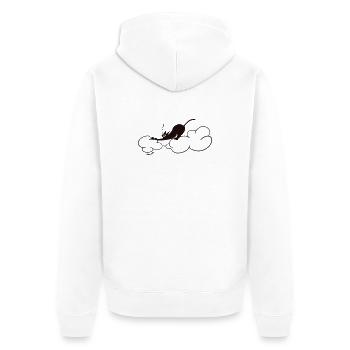 Niedliche schwarze Katze auf Wolken – minimale Katzenillustration - Unisex Premium Bio Zip Hoodie - Weiß - Hinten - Thijin (182cm)