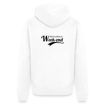 Wochenend-Humor-T-Shirt – Geistig abwesend - Unisex Premium Bio Zip Hoodie - Weiß - Hinten - Thijin (182cm)