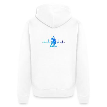 Floorball Stil für jeden Anlass - Unisex Premium Bio Zip Hoodie - Weiß - Hinten - Thijin (182cm)