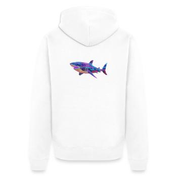 Cyber Shark: Futuristic Synthwave Ocean Art - Unisex Premium Organic Zip Hoodie - white - Back - Thijin (182cm)