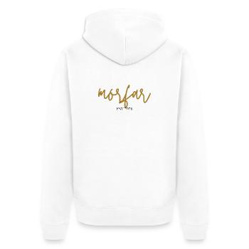 Morfar est 2026 - Unisex Premium Bio Zip Hoodie - Weiß - Hinten - Thijin (182cm)