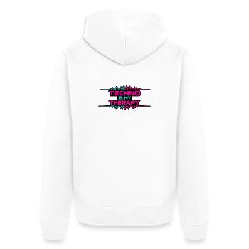 Techno Therapy Neon Pulse - Unisex Premium Bio Zip Hoodie - Weiß - Hinten - Thijin (182cm)