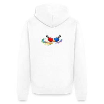 Tischtennis Schläger Shirt Ping Pong Sport - Unisex Premium Bio Zip Hoodie - Weiß - Hinten - Thijin (182cm)