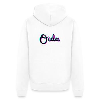 oida - Unisex Premium Bio Zip Hoodie - Weiß - Hinten - Thijin (182cm)