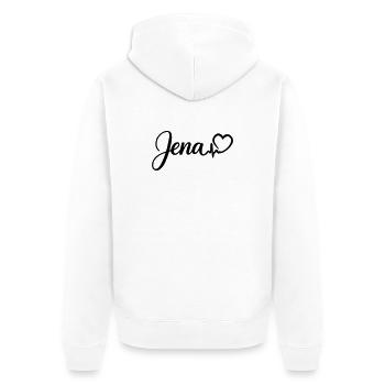 Jena Herzschlag - Unisex Premium Bio Zip Hoodie - Weiß - Hinten - Thijin (182cm)
