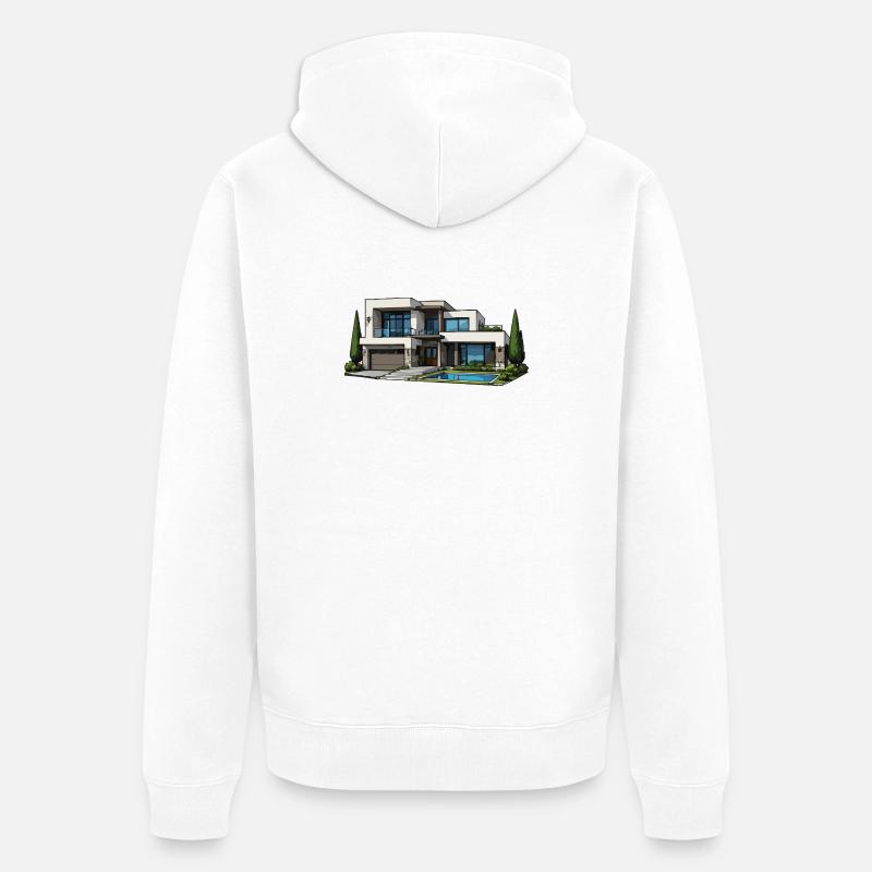 Moderne Villa mit Pool - Unisex Premium Bio Zip Hoodie - Weiß