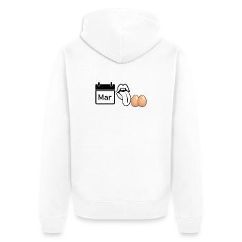 MRZ LCK EIER, Humor, MÄRZ LECK EIER  - Unisex Premium Bio Zip Hoodie - Weiß - Hinten - Thijin (182cm)