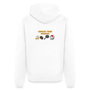 Wähle deine Waffe - Unisex Premium Bio Zip Hoodie - Weiß - Hinten - Thijin (182cm)