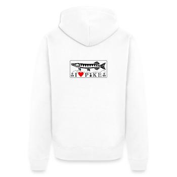 Hechtliebe – Für echte Angler - Unisex Premium Bio Zip Hoodie - Weiß - Hinten - Thijin (182cm)