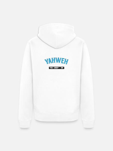 Spirituelles Jahwe-Grafikdesign - Unisex Premium Bio Zip Hoodie - Weiß