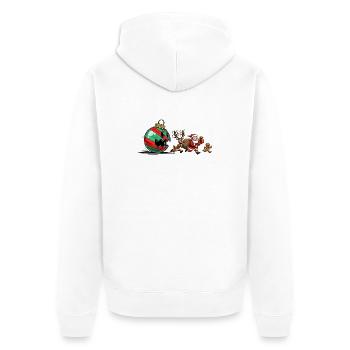 Lustige Weihnachtskugel mit Weihnachtsmann und Rentieren - Unisex Premium Bio Zip Hoodie - Weiß - Hinten - Thijin (182cm)