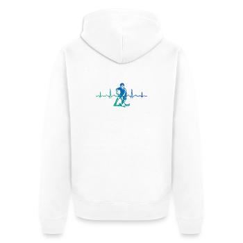 Minimalistisches Floorball Motiv - Unisex Premium Bio Zip Hoodie - Weiß - Hinten - Thijin (182cm)