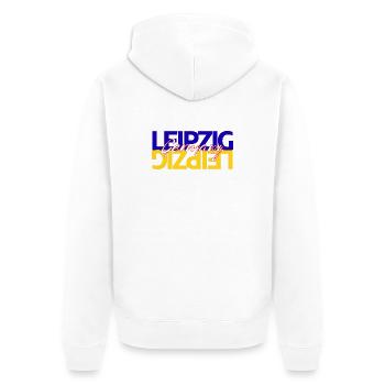 Superposition de lettrage Leipzig, Allemagne - Veste à capuche bio Premium Unisexe - blanc - Dos - Thijin (182cm)