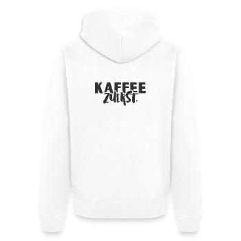 Kaffee Zuerst.  - Unisex Premium Bio Zip Hoodie - Weiß - Hinten - Thijin (182cm)