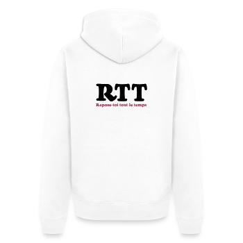 RTT - Rest die ganze Zeit - Unisex Premium Bio Zip Hoodie - Weiß - Hinten - Thijin (182cm)