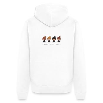 WE ARE OUR OWN HEROES - Unisex Premium Bio Zip Hoodie - Weiß - Hinten - Thijin (182cm)