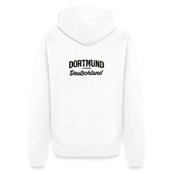 Dortmund Deutschland Vintage Schriftzug - Unisex Premium Bio Zip Hoodie - Weiß - Hinten - Thijin (182cm)