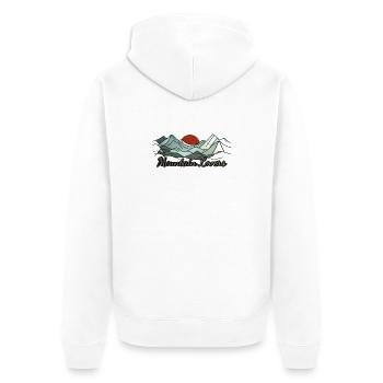 Sonnenuntergang für Bergliebhaber - Unisex Premium Bio Zip Hoodie - Weiß - Hinten - Thijin (182cm)