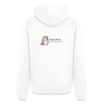 Einhorn freut sich aufs Party machen @ Frauenabend - Unisex Premium Bio Zip Hoodie - Weiß - Hinten - Thijin (182cm)