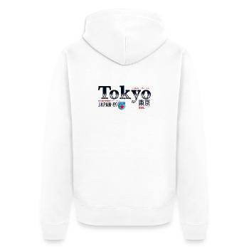 Badge en denim de sport vintage de Tokyo - Veste à capuche bio Premium Unisexe - blanc - Dos - Thijin (182cm)