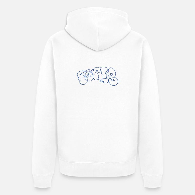 Blauer Graffiti Schriftzug im Paris Style - Unisex Premium Bio Zip Hoodie - Weiß