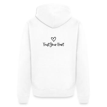 TRUST YOUR HEART Statement - Unisex Premium Bio Zip Hoodie - Weiß - Hinten - Thijin (182cm)