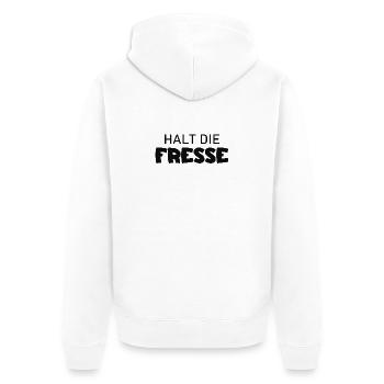 Halt die Fresse - Cooler Spruch - Unisex Premium Bio Zip Hoodie - Weiß - Hinten - Thijin (182cm)