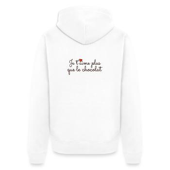Ich liebe dich mehr als Schokolade: Valentinstag - Unisex Premium Bio Zip Hoodie - Weiß - Hinten - Thijin (182cm)