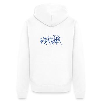Geschenk für echte Stuttgarter*innen - Unisex Premium Bio Zip Hoodie - Weiß - Hinten - Thijin (182cm)