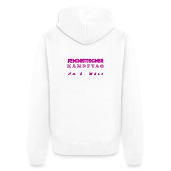 Feministischer Kampftag am 8. März Geschenkidee  - Unisex Premium Bio Zip Hoodie - Weiß - Hinten - Thijin (182cm)