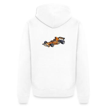 Rennwagen Vintage Orange - Unisex Premium Bio Zip Hoodie - Weiß - Hinten - Thijin (182cm)