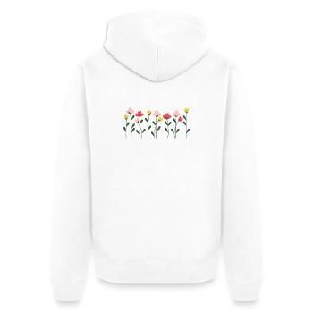 Herzblumen auf minimalem Schwarz - Unisex Premium Bio Zip Hoodie - Weiß - Hinten - Thijin (182cm)
