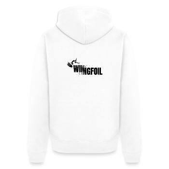 Wingfoiler mit Schriftzug - Unisex Premium Bio Zip Hoodie - Weiß - Hinten - Thijin (182cm)