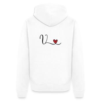 Buchstabe V Monogramm Initiale Herz - Unisex Premium Bio Zip Hoodie - Weiß - Hinten - Thijin (182cm)