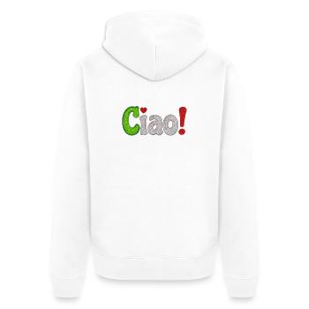 Farbiges Stickdesign Ciao Italien - Unisex Premium Bio Zip Hoodie - Weiß - Hinten - Thijin (182cm)