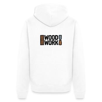 Wood Work Schriftzug Logo - Unisex Premium Bio Zip Hoodie - Weiß - Hinten - Thijin (182cm)
