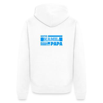 Kamil als Geburt - Unisex Premium Bio Zip Hoodie - Weiß - Hinten - Thijin (182cm)