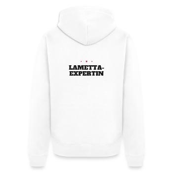 Lametta-Expertin – Weihnachtsspruch - Unisex Premium Bio Zip Hoodie - Weiß - Hinten - Thijin (182cm)