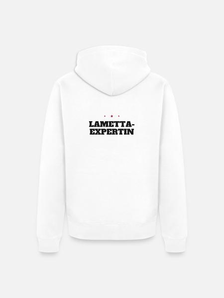 Lametta-Expertin – Weihnachtsspruch - Unisex Premium Bio Zip Hoodie - Weiß