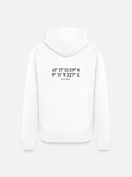 Coordonnées du lettrage rouge Milano - Veste à capuche bio Premium Unisexe - blanc